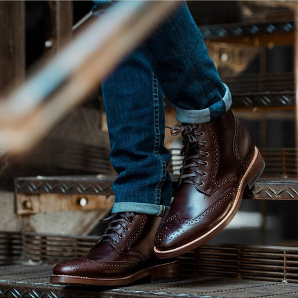 Handmade Mens Wingtip Brogue Ankle Leather Boots,Men Lace Up Ankle Boots