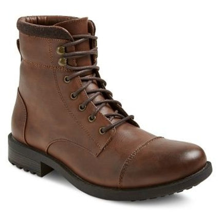 Men Brown Combat Boot, Cap Toe Military Boots, Handmade Leather Boot