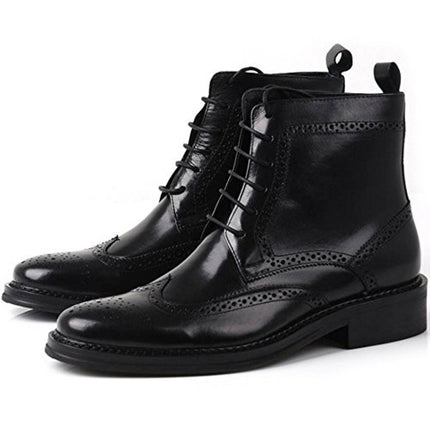 Handmade Men Black Wingtip Brogue Ankle Dress Leather Boot Leather Boot