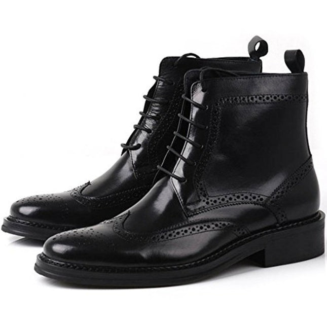 Handmade Men Black Wingtip Brogue Ankle Dress Leather Boot Leather Boot