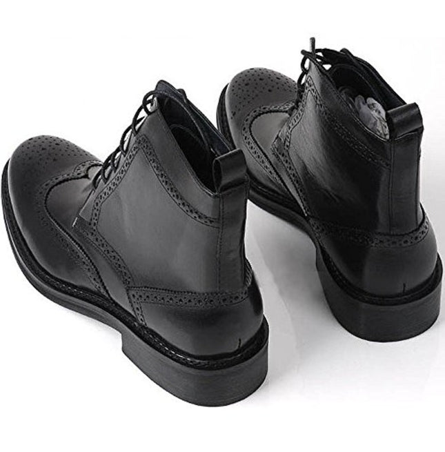 Handmade Men Black Wingtip Brogue Ankle Dress Leather Boot Leather Boot