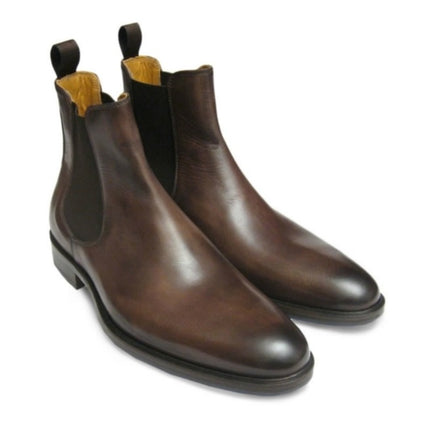 Handmade Men Brown Leather Chelsea Boots, Ankle Boots, Chelsea Boot