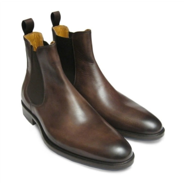 Handmade Men Brown Leather Chelsea Boots, Ankle Boots, Chelsea Boot