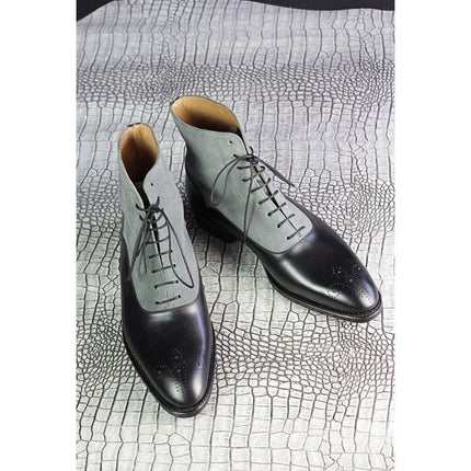 Handmade Men’s Two Tone Chelsea Boots, Black And Gray Leather Boots,