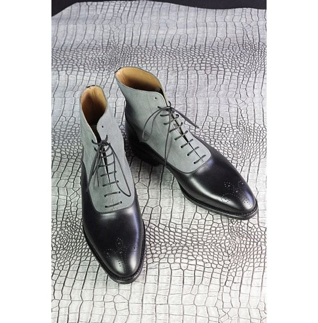 Handmade Men’s Two Tone Chelsea Boots, Black And Gray Leather Boots,