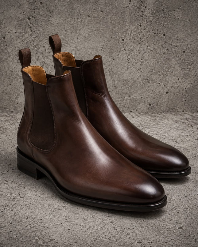 Handmade men brown leather chelsea ankle boots, Pull On mens office boots
