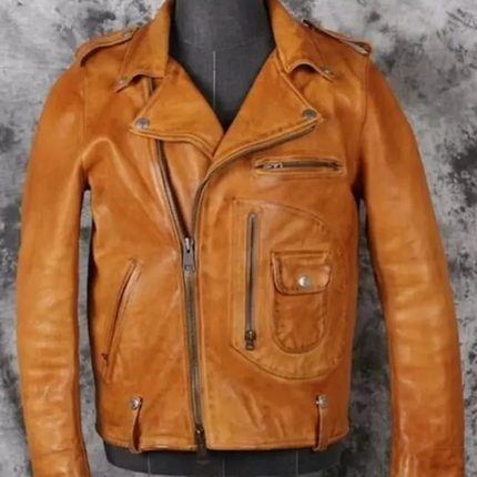 Handmade Men Tan Color Leather Biker Jacket, Leather Jackets for Men
