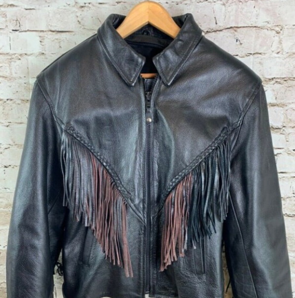 Handmade Men Vintage Leather Jacket, Black Fringe Jacket For Men
