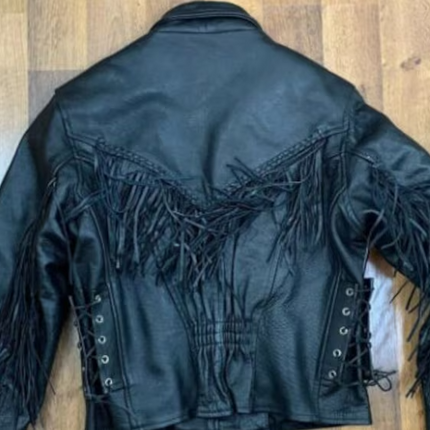 Handmade Men Vintage Leather Jacket, Black Fringe Jacket For Men
