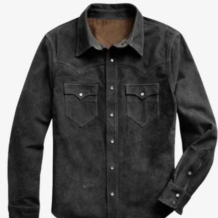 Handmade Men Suede Shirt Jacket, black Suede Western Shirt For Men