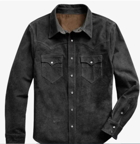 Handmade Men Suede Shirt Jacket, black Suede Western Shirt For Men