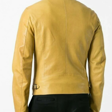 Handmade Men’s Yellow Jacket 100% Real Lambskin Leather Biker Slim Fit Jacket