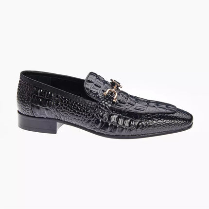 New Alligator Textured Leather Handmade Slip Ons Dress Shoes, Men Black Leather Moccasins