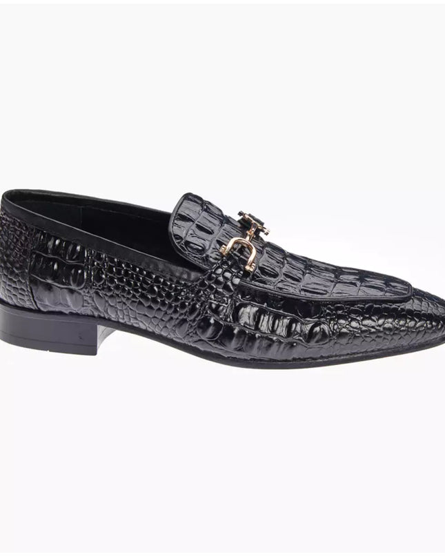 New Alligator Textured Leather Handmade Slip Ons Dress Shoes, Men Black Leather Moccasins