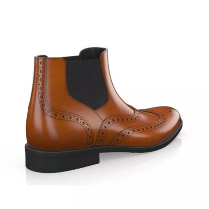Handmade Men Tan Leather Wing Tip Brogue Chelsea Ankle Boots, Mens Dress Boots