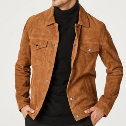 Handmade Men Brown Suede Style Jacket, Suede Western Jacket For Men