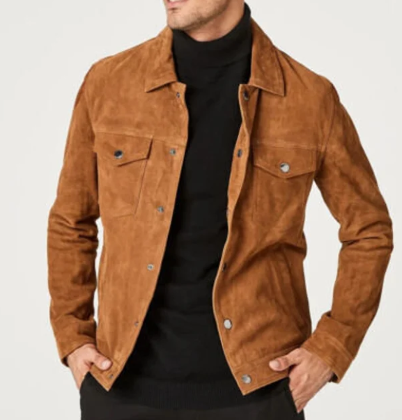Handmade Men Brown Suede Style Jacket, Suede Western Jacket For Men