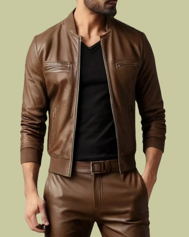 Handmade Men Brown Jacket, Stylish Leather Biker Jacket, Dress Fashion Jackets