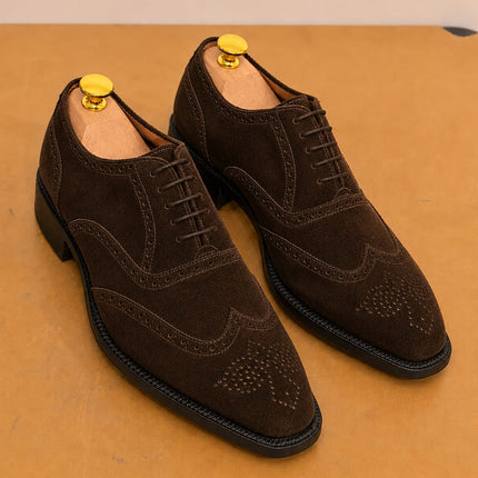 Handmade brown suede wingtip brogue lace up men office shoes, Dress shoes for mens
