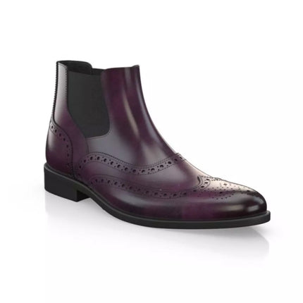 Handmade Men Maroon Leather Wing Tip Brogue Chelsea Ankle Boots, Mens Dress Boots