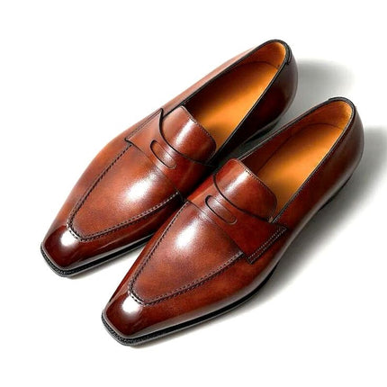 Burnished Brown Handmade Shoes, Office Moccasin, Leather Slip Ons, Dress Shoes