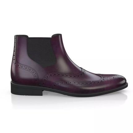 Handmade Men Maroon Leather Wing Tip Brogue Chelsea Ankle Boots, Mens Dress Boots