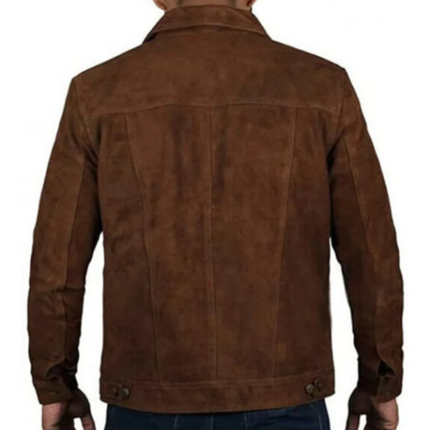 Handmade Men brown suede leather jacket, men trucker style jacket, cargo style button jacket