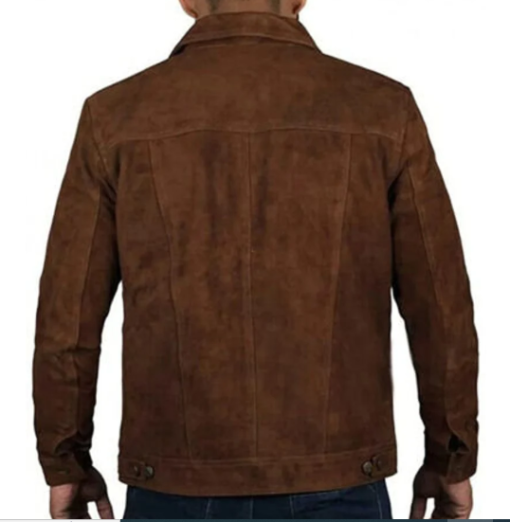 Handmade Men brown suede leather jacket, men trucker style jacket, cargo style button jacket