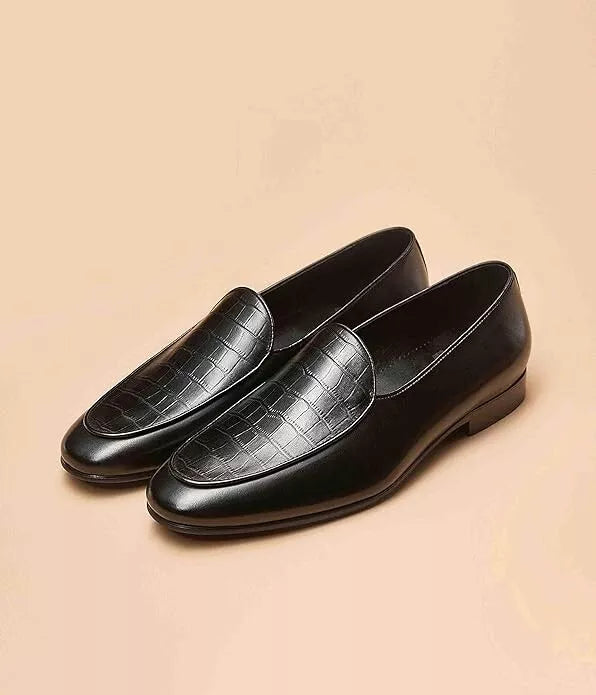 Handmade Men Black Crocodie Leather Penny Moccasins Dress Shoes, Party Wear Shoe
