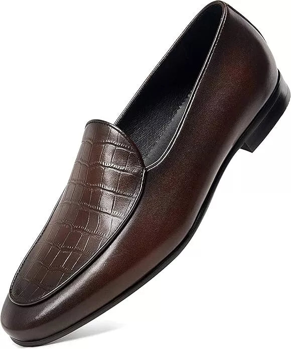 Handmade Men Dark Brown Crocodie Leather Penny Moccasins Dress Shoes, Party Shoe