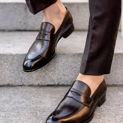 Handmade Men Leather Moccasins Brown Dress Shoe, Party Shoe, Slip On Office Shoe
