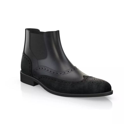 Handmade Men Black Leather & Suede Wing Tip Brogue Chelsea Ankle Boots, Mens Dress Boots