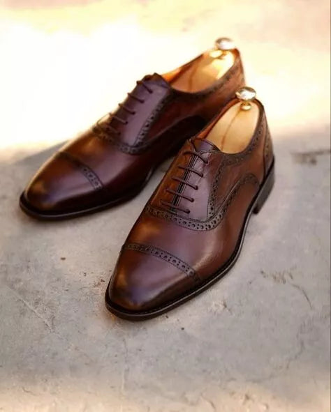 Handmade Dark Brown Leather Brogue Lace Up Shoe, Party Wear Shoe, Office Shoe