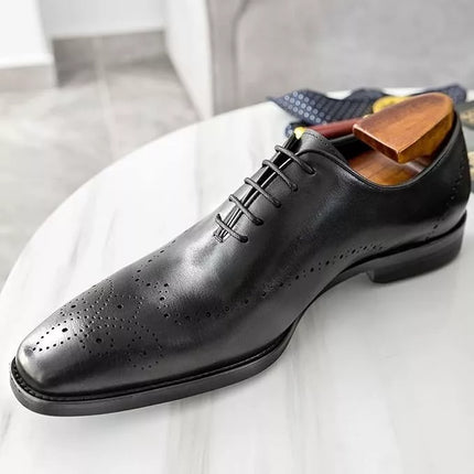 Handmade Men Black Lace Up Leather Brogue Shoe, Party Wear Shoe, Office Shoe