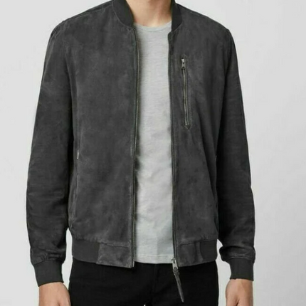 Handmade Men’s Causal Slim Fit Coat Jacket in Gray Suede Leather Jacket For Men