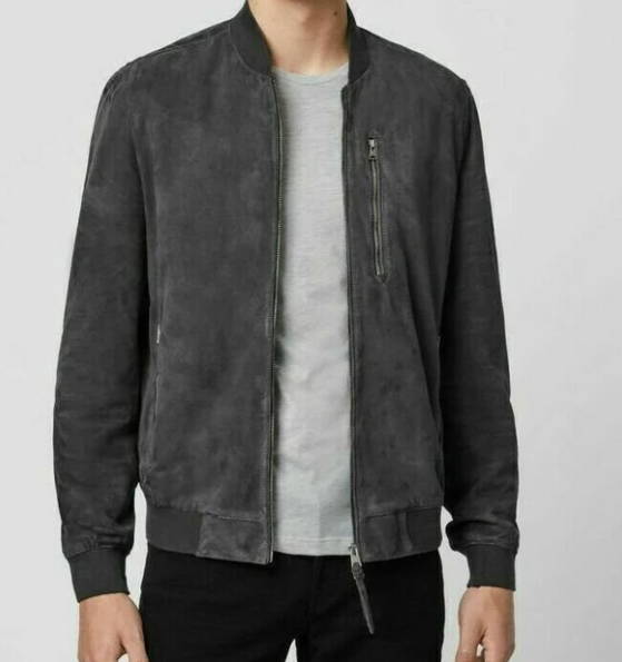 Handmade Men’s Causal Slim Fit Coat Jacket in Gray Suede Leather Jacket For Men