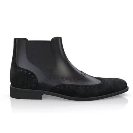 Handmade Men Black Leather & Suede Wing Tip Brogue Chelsea Ankle Boots, Mens Dress Boots