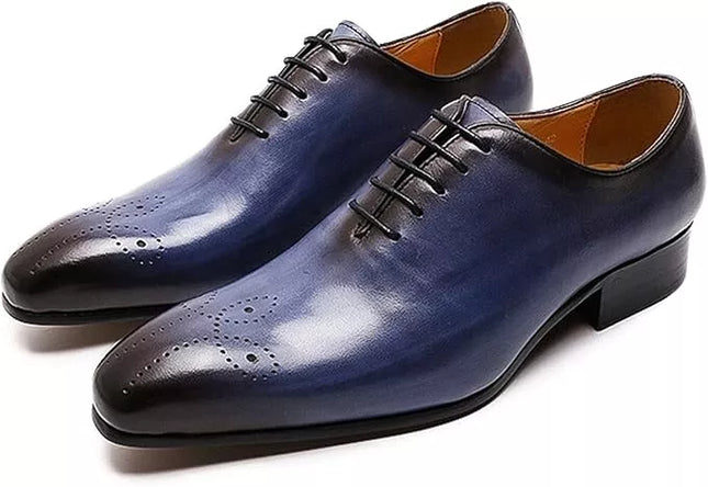 Handmade Blue Brogue Lace Up Leather Dress Shoe, Party Wear Shoe, Office Shoe