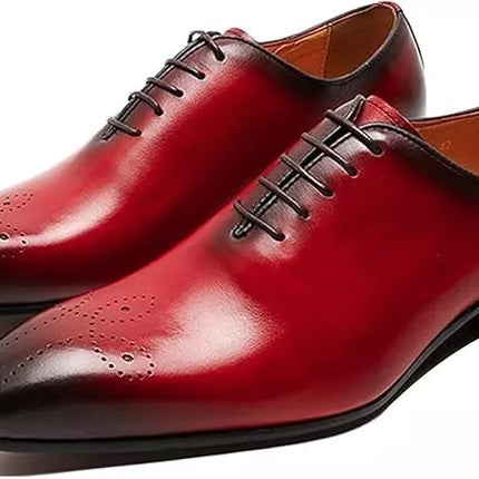 Handmade Red Brogue Lace Up Leather Dress Shoe, Party Wear Shoe, Office Shoe