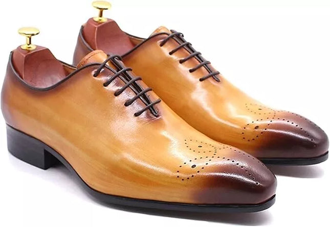 Handmade Men Tan Lace Up Brogue Leather Dress Shoe, Party Wear Shoe, Office Shoe