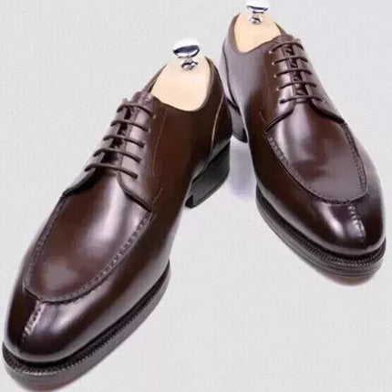 Handmade Men Dark Brown Leather Dress Derby Shoe, Party Wear Shoe, Office Shoe