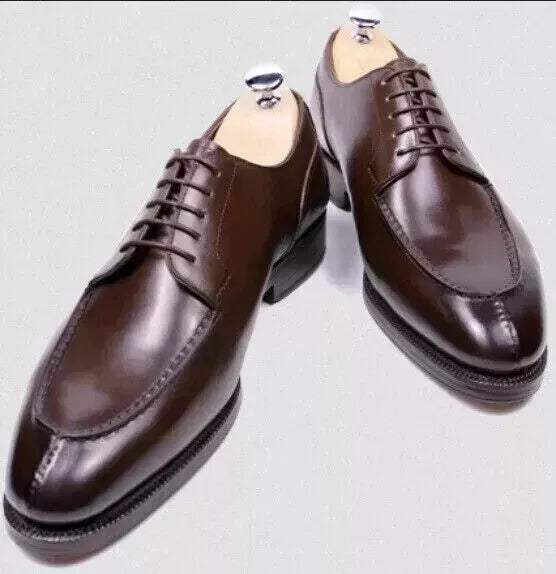 Handmade Men Dark Brown Leather Dress Derby Shoe, Party Wear Shoe, Office Shoe