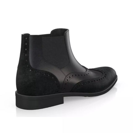 Handmade Men Black Leather & Suede Wing Tip Brogue Chelsea Ankle Boots, Mens Dress Boots