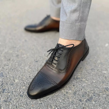 Handmade Men Brogue Shaded Dark Brown Leather Lace Up Dress Shoe, Office Shoes