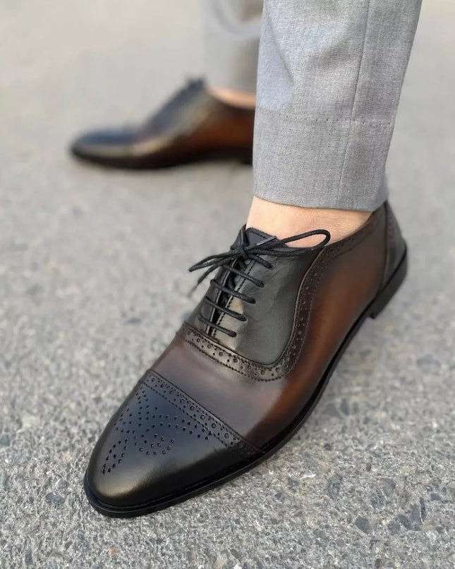 Handmade Men Brogue Shaded Dark Brown Leather Lace Up Dress Shoe, Office Shoes