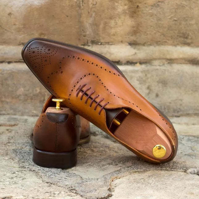 Handmade Shaded Brown Wing Tip Leather Brogue Lace Up Dress Shoe, Office Shoes