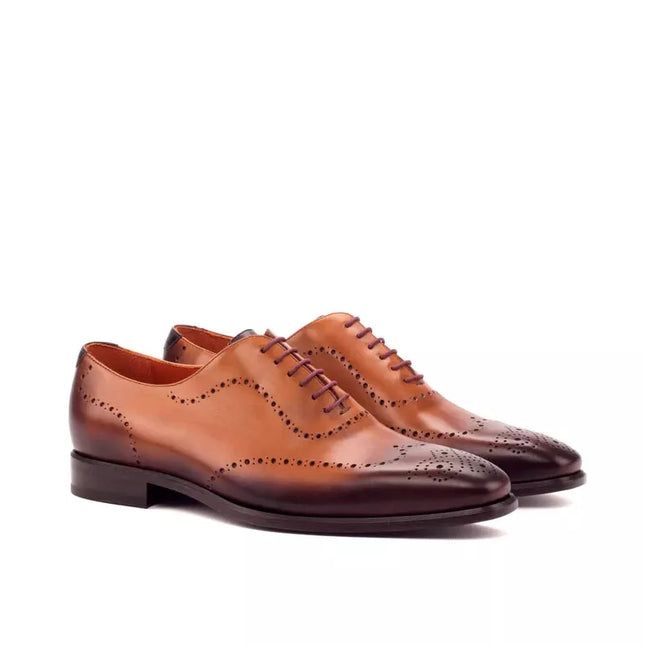 Handmade Shaded Brown Wing Tip Leather Brogue Lace Up Dress Shoe, Office Shoes
