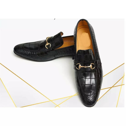 Black Crocodile Textured Handmade Moccasins Loafer Shoes For Mens, Men Alligators Texture Shoe