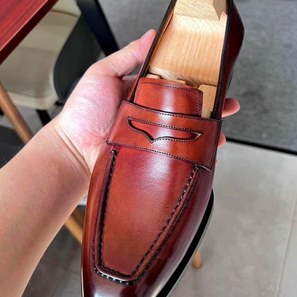 Brown Handmade Shoes, Office Loafer, Leather Slip On, Dress Shoes, Mens Moccasin