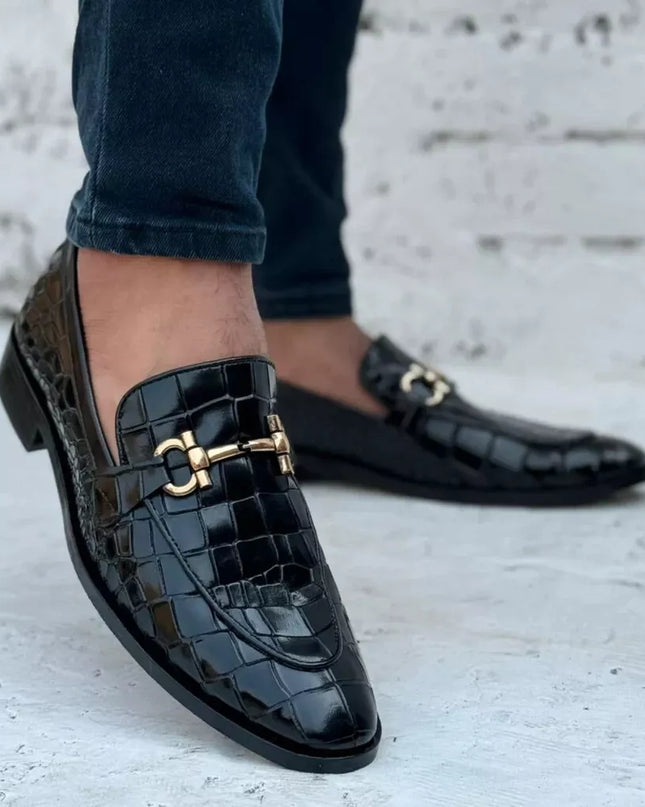 Handmade Black Moccasin Men Crocodile Leather Dress Shoe, Office Shoes For Mens